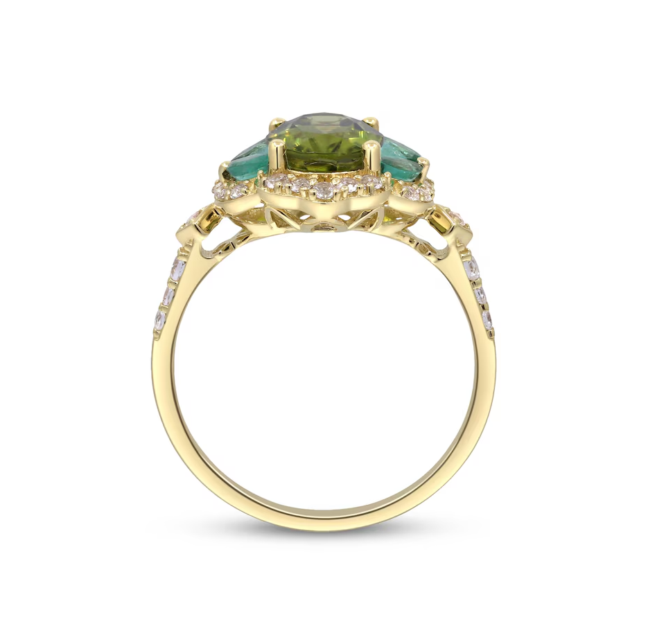 10K White Gold 2.8 CT.T.W. Oval Cut Olivine & Emerald & Topaz Custom Band-3