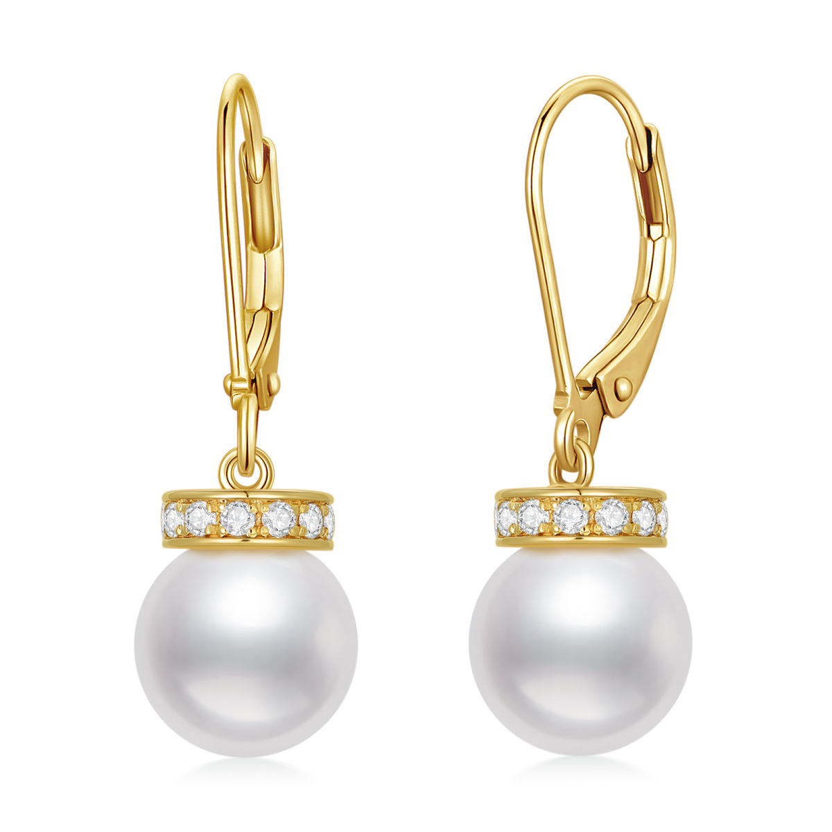 10K Gold Pearl Bead Drop Earrings-1