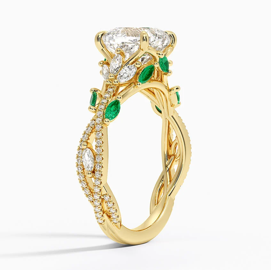 10K White Gold 0.98 to 3.48 CT.T.W. Cushion Cut Diamond & Emerald Engagement Ring-3