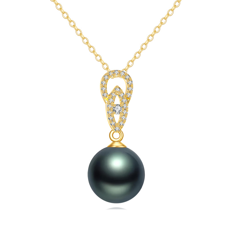 Collier pendentif en or 10K de 9 mm avec perle-1
