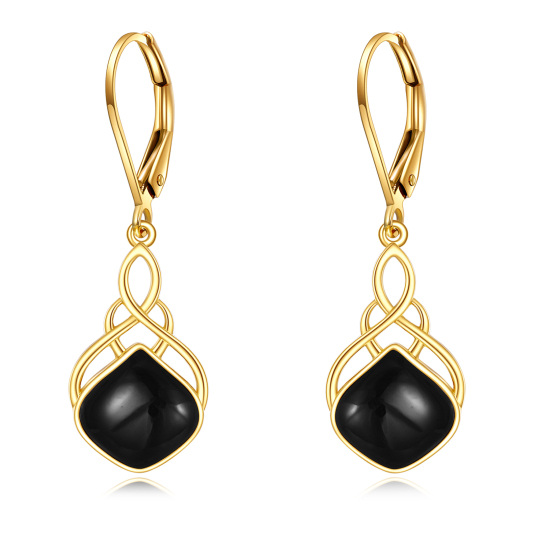 Boucles d'oreilles à levier en forme de goutte en or 10 carats avec agate et nœud celtique pour femmes