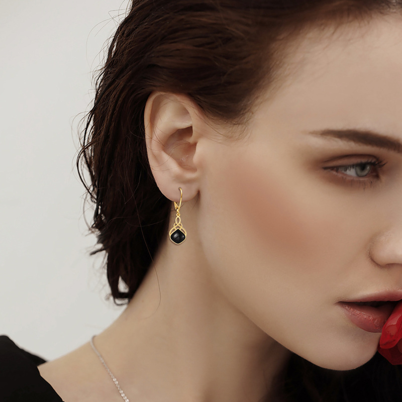 10K witgouden agaat Keltische knoop en druppelvormige oorbellen met hendel-2