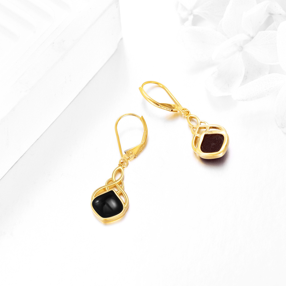 10K Gold Achat Keltischer Knoten Tropfenform Leverback Ohrringe für Damen-4