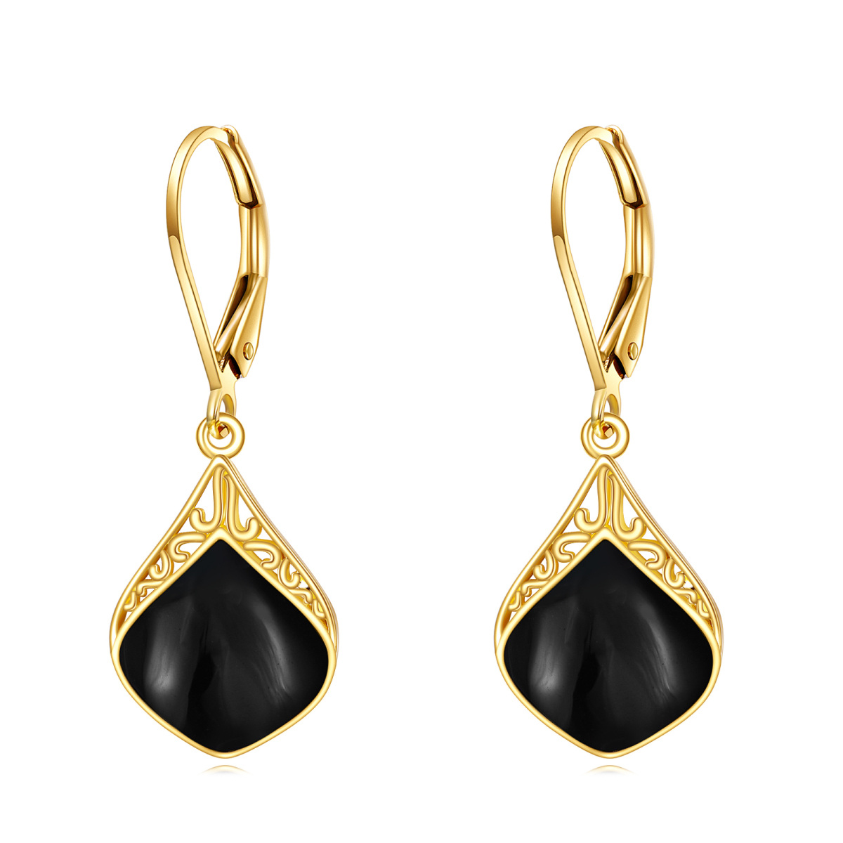 10K Gold Agate Drop Earrings-1