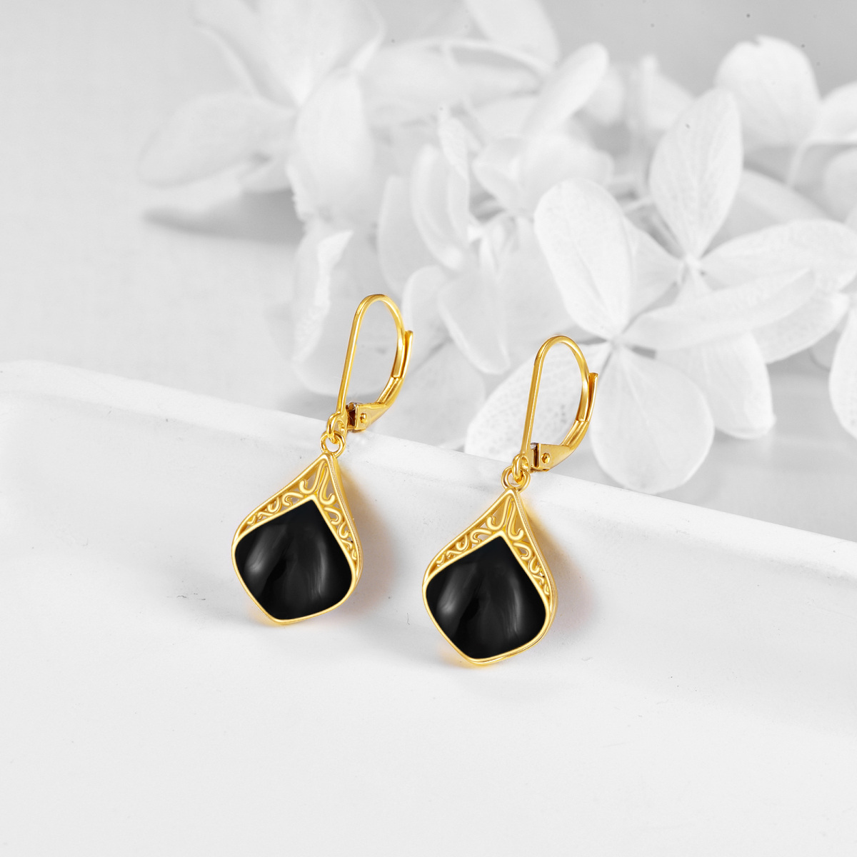 10K Gold Agate Drop Earrings-3