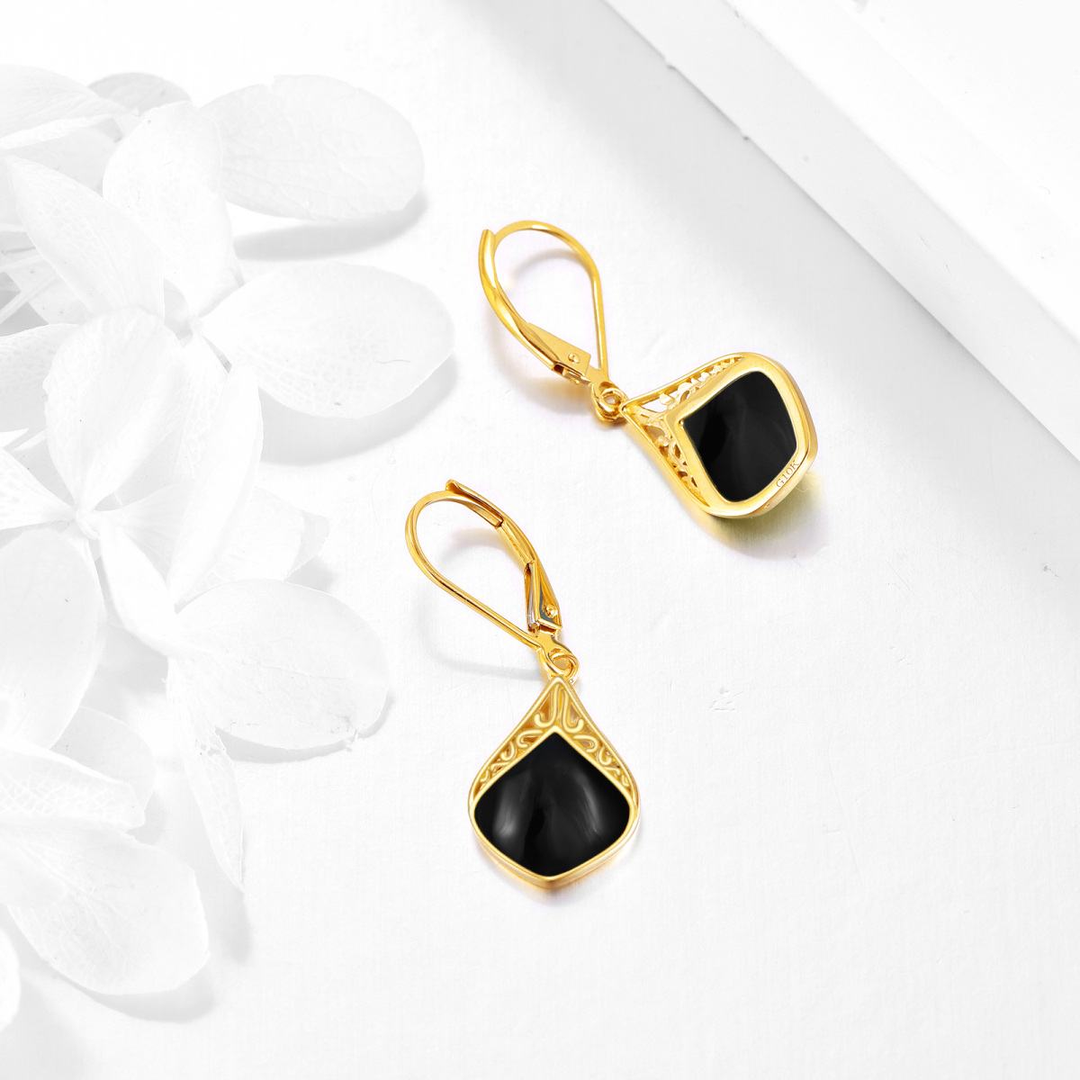 10K Gold Agate Drop Earrings-4