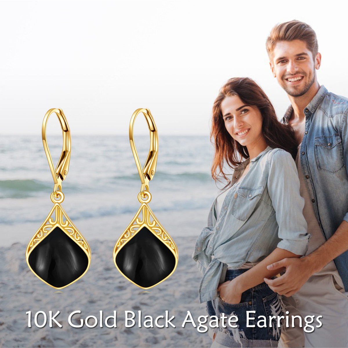 10K Gold Agate Drop Earrings-6