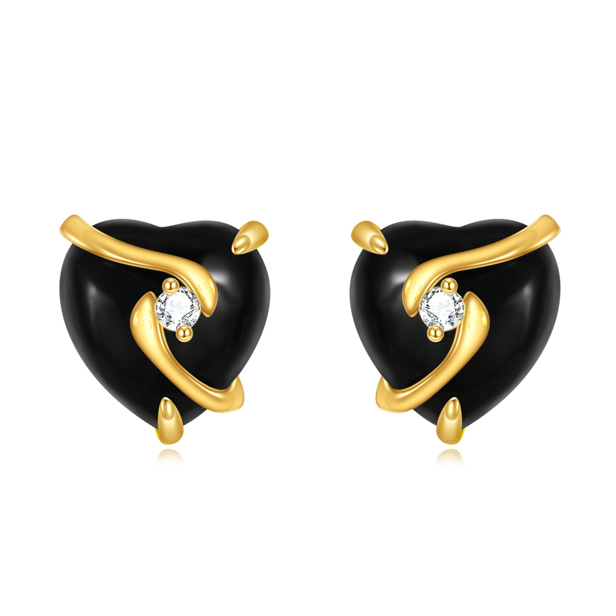 10K Gold Agate Heart Stud Earrings-1