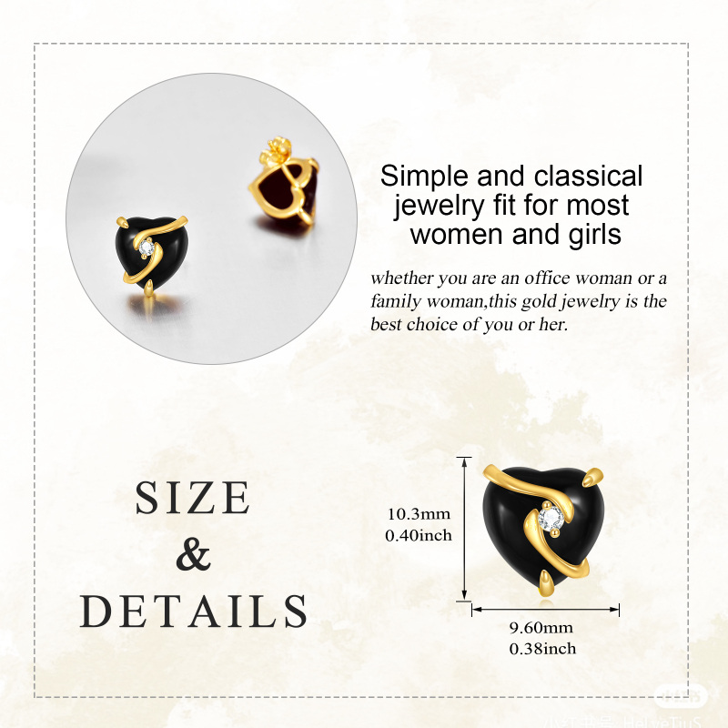 Brincos em ouro branco 10K com ágata em forma de coração-5