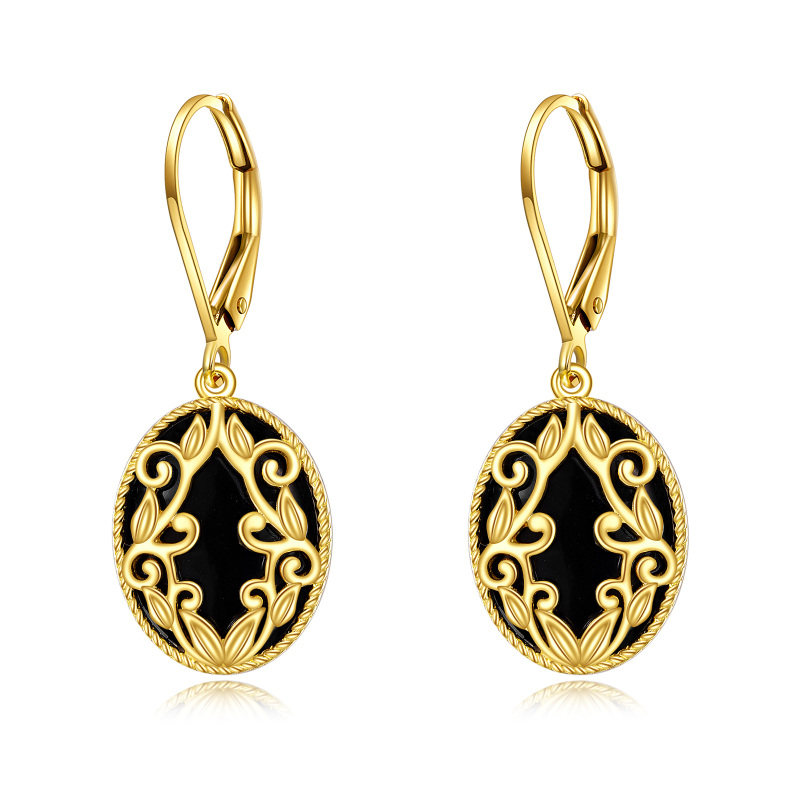 Kolczyki wiszące z 10-karatowego złota z agatem w kształcie tablicy Ouija-12