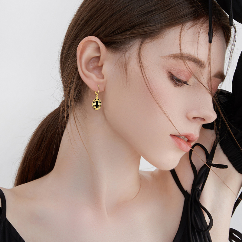 18K Rose Gold Agate Ouija Board Drop Earrings-2