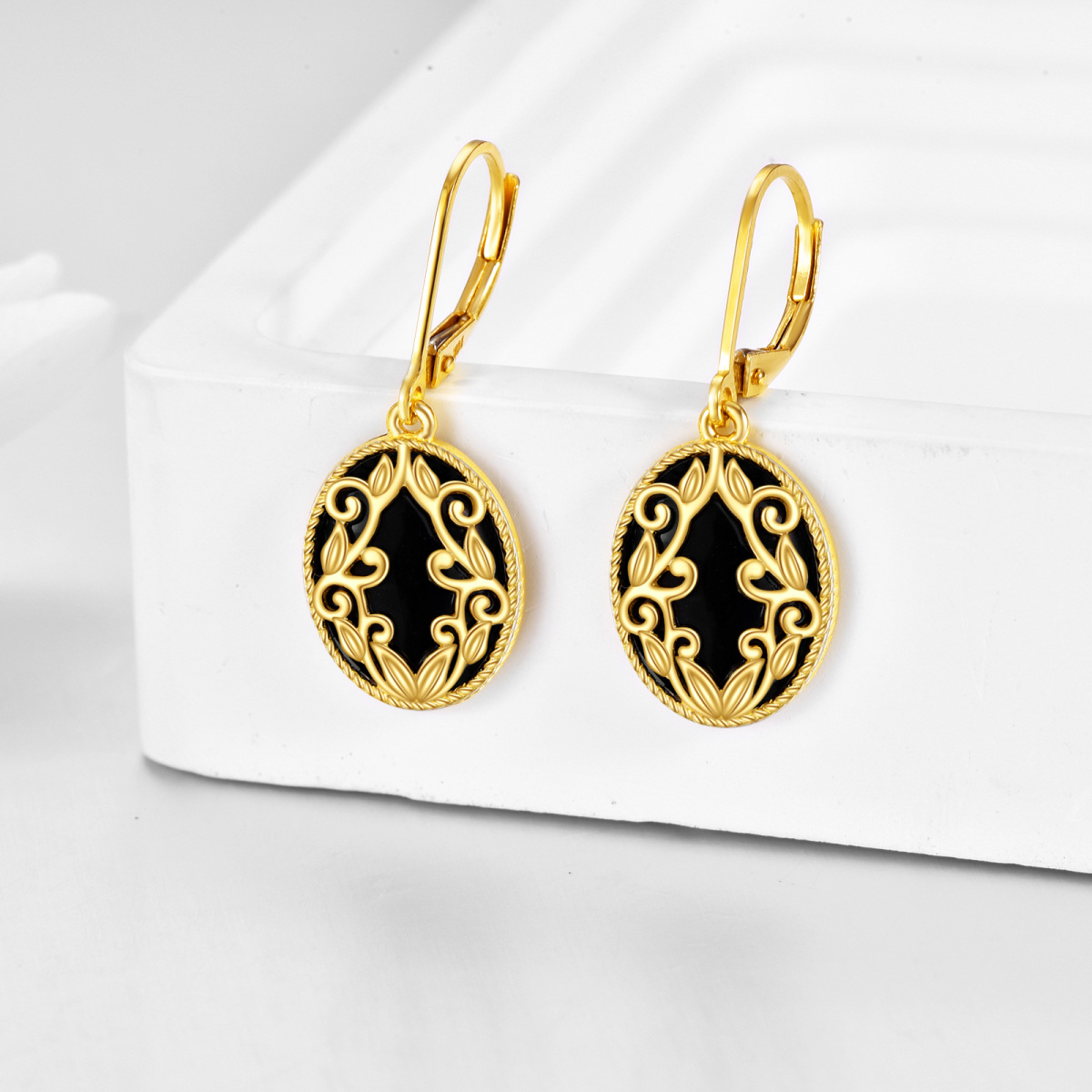 18K Gold Agate Ouija Board Drop Earrings-3