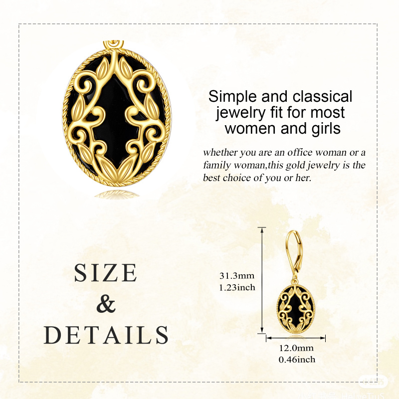 18K Rose Gold Agate Ouija Board Drop Earrings-5