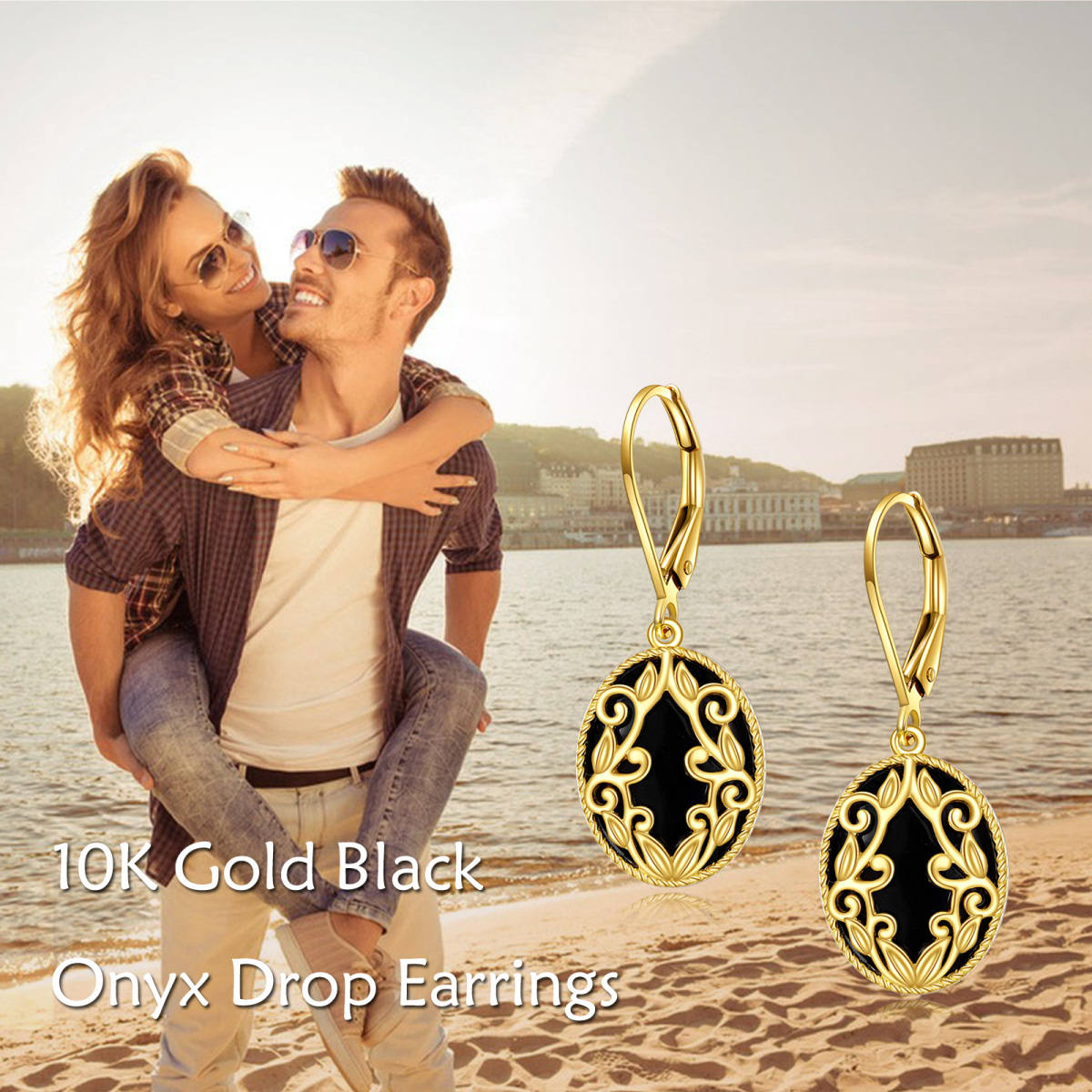 10K Gold Agate Ouija Board Drop Earrings-6