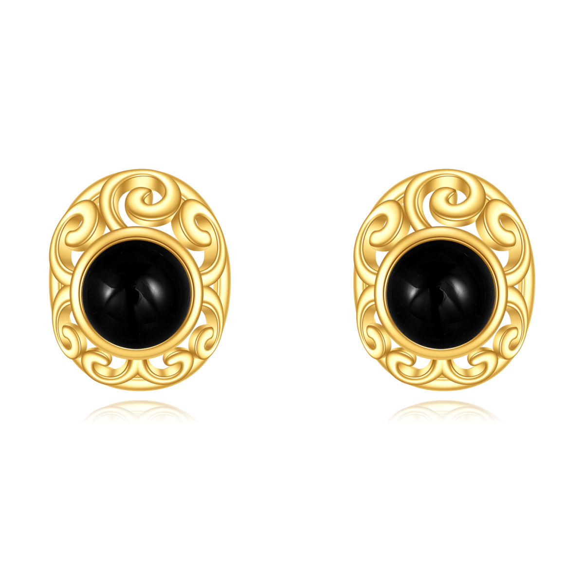 14K Gold Agate Oval Shaped Stud Earrings-1