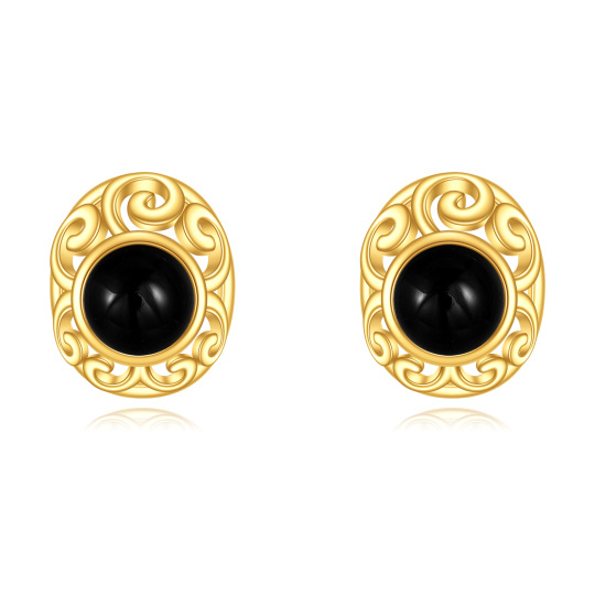 10K Gold Agate Oval Shaped Stud Earrings