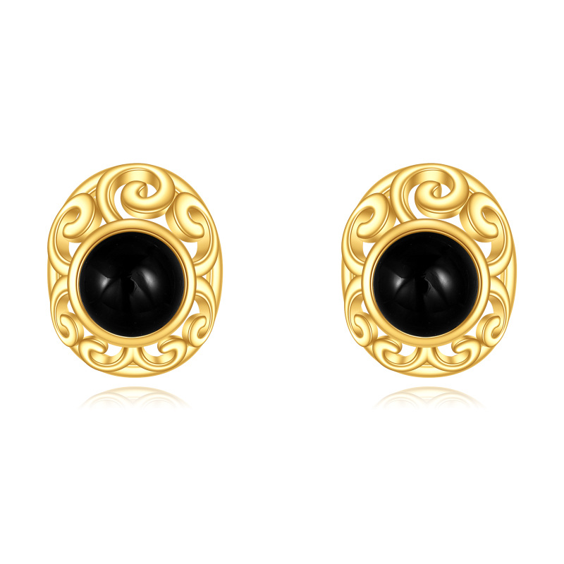 Brincos de pino oval de ágata de ouro 10K-6