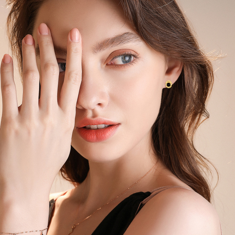 10K White Gold Agate Oval Shaped Stud Earrings-2