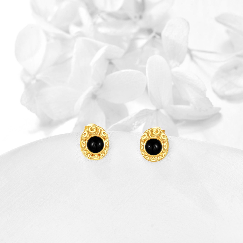 10K White Gold Agate Oval Shaped Stud Earrings-3