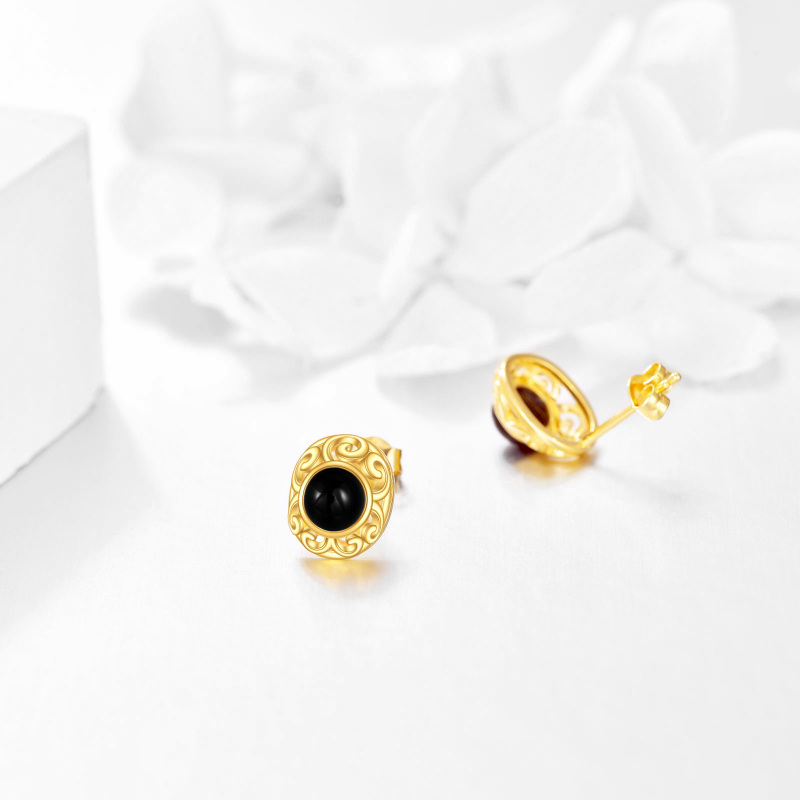 10K White Gold Agate Oval Shaped Stud Earrings-4