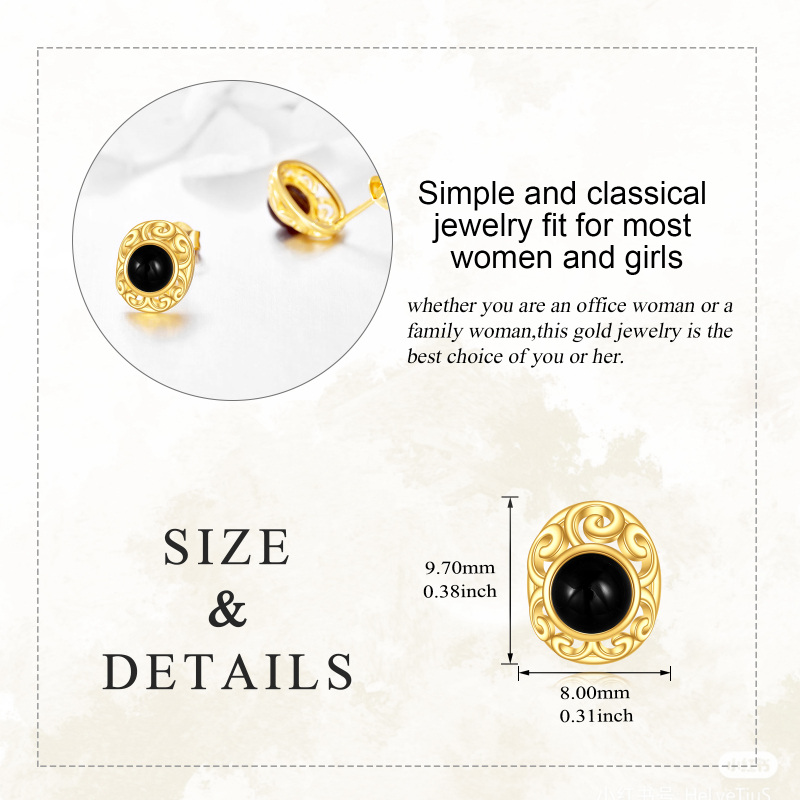 10K White Gold Agate Oval Shaped Stud Earrings-5