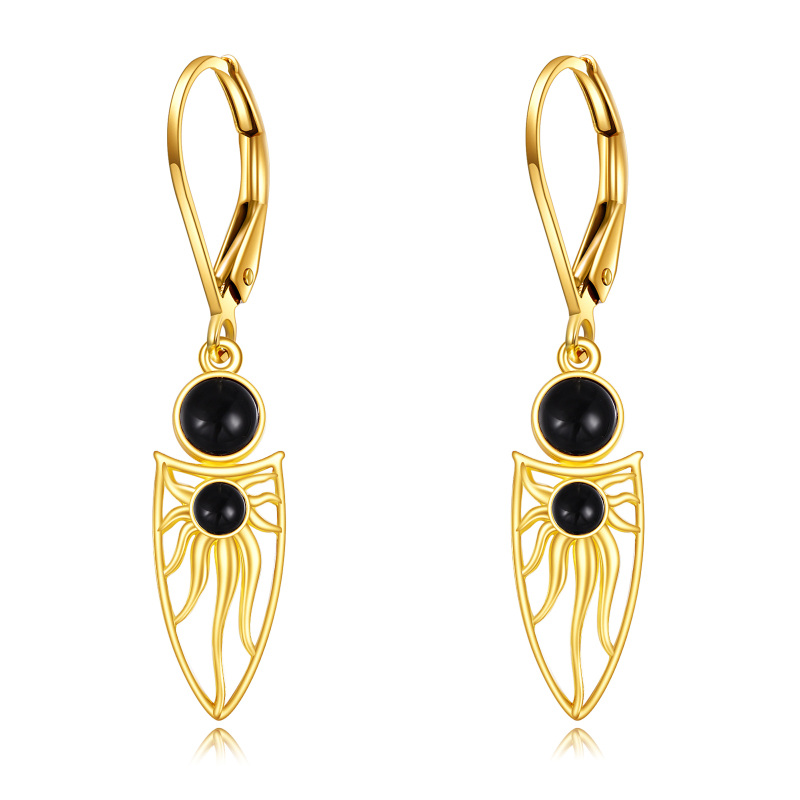 Pendientes colgantes de sol con ágata en oro de 10 quilates-20