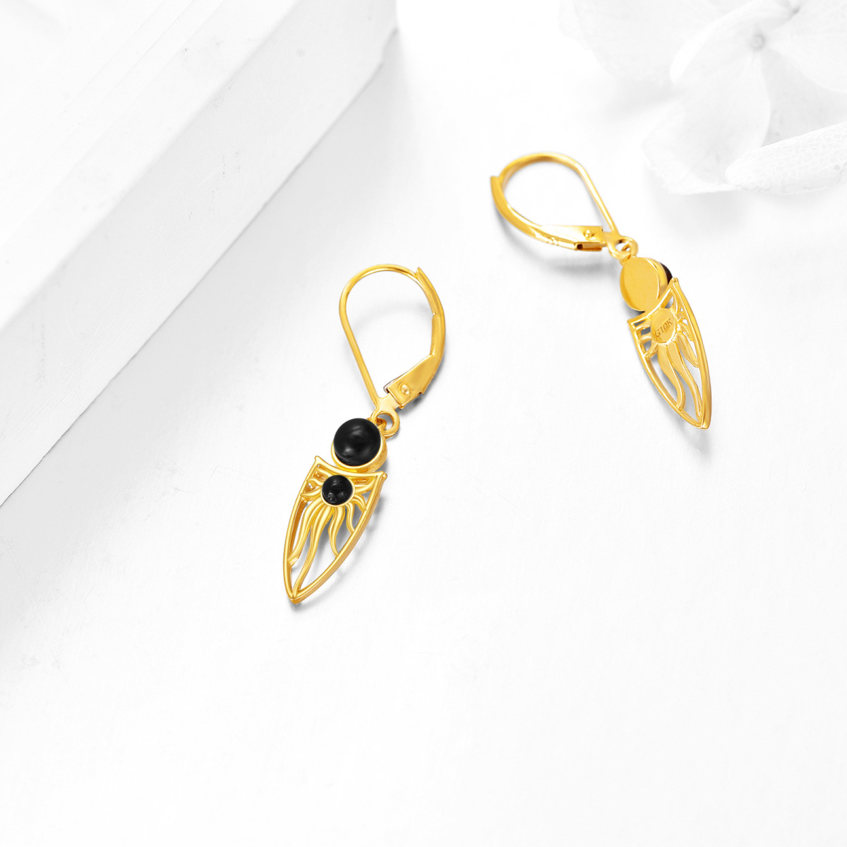 10K Gold Agate Sun Drop Earrings-4