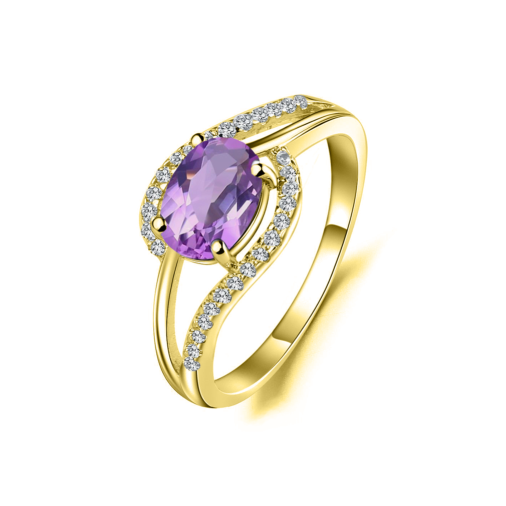 Personalisierter Geburtssteinring aus 10 Karat Gold mit Amethyst-1