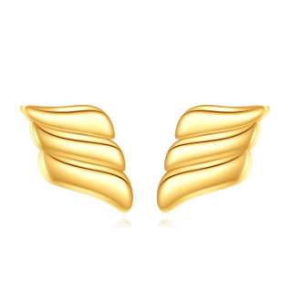 10K Gold Angel Wing Stud Earrings-1