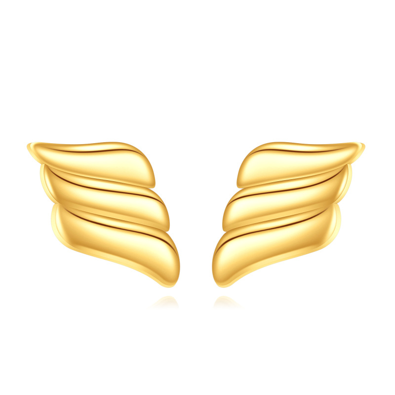 10K Gold Angel Wing Stud Earrings-16