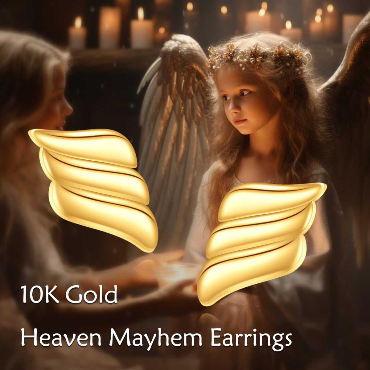 10K Gold Angel Wing Stud Earrings-6