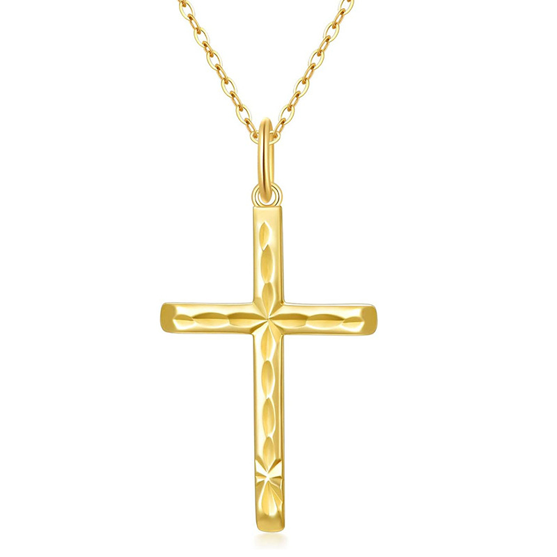 10K Gold Cubic Zirconia Ankh Necklace for Women-1