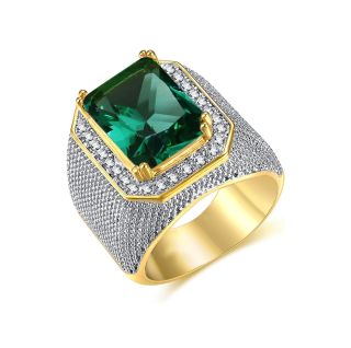 10K Gold Baguette Cut Emerald & Moissanite Wedding Band for Thumb Men Husband Father Grandpa-5