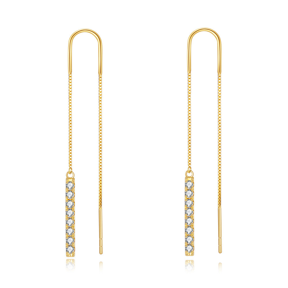14K Gold Cubic Zirconia Bar Drop Earrings-1