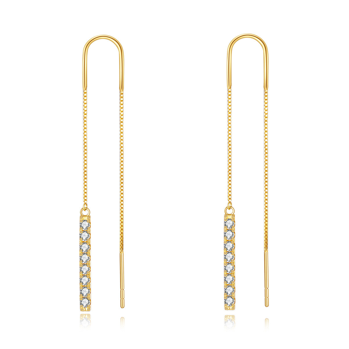 10K Gold Cubic Zirconia Bar Drop Earrings-1