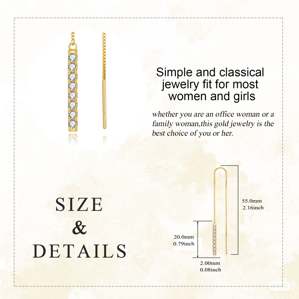14K Gold Cubic Zirconia Bar Drop Earrings-3