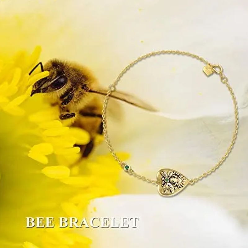 10K Gold Bee & Heart Charm Bracelet-3