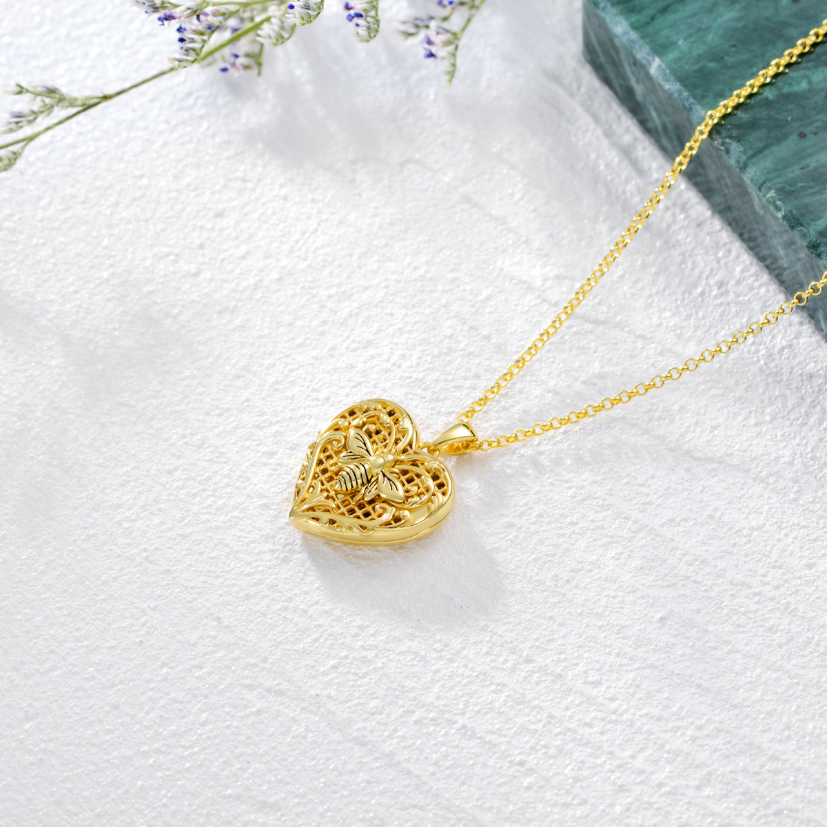 10K Gold Bees Pendant Necklace-3