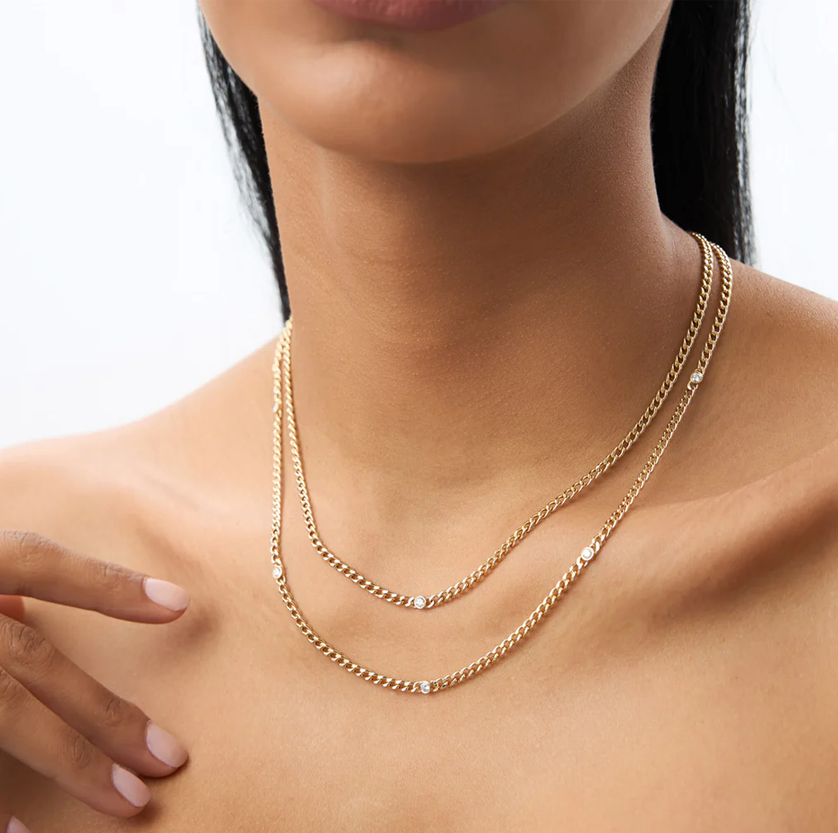 14K Gold Bezel Setting Diamond Cuban Link Necklace-2