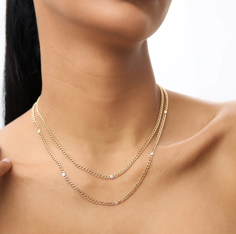 10K Gold Bezel Setting Diamond Cuban Link Necklace-3