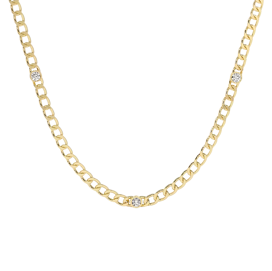 14K Gold Bezel Setting Diamond Cuban Link Necklace-1