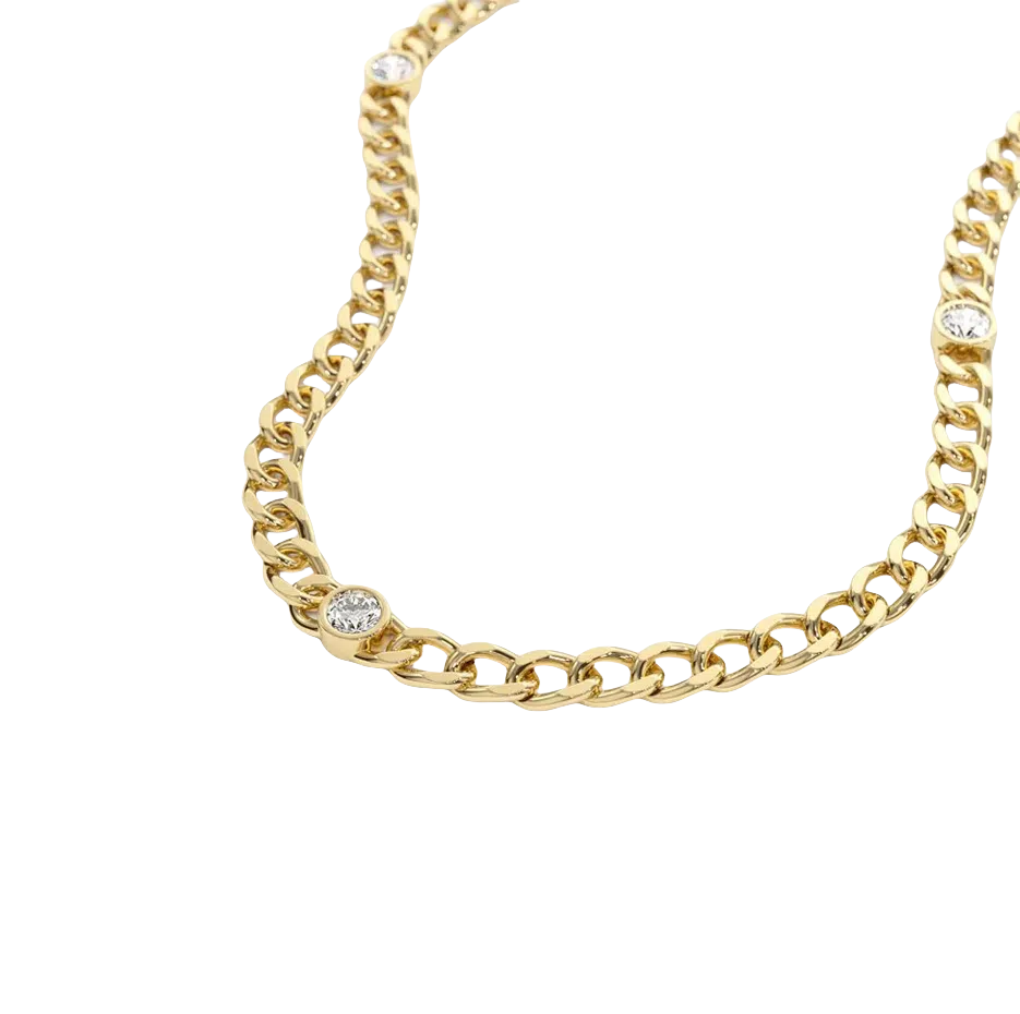 14K Gold Bezel Setting Diamond Cuban Link Necklace-4