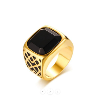 10K Gold Black Agate Ring for Men-16