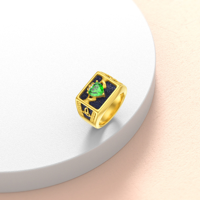 Anello con nodo celtico Claddagh in oro 10K, pietra arenaria blu, cuore verde CZ, per uomo-4