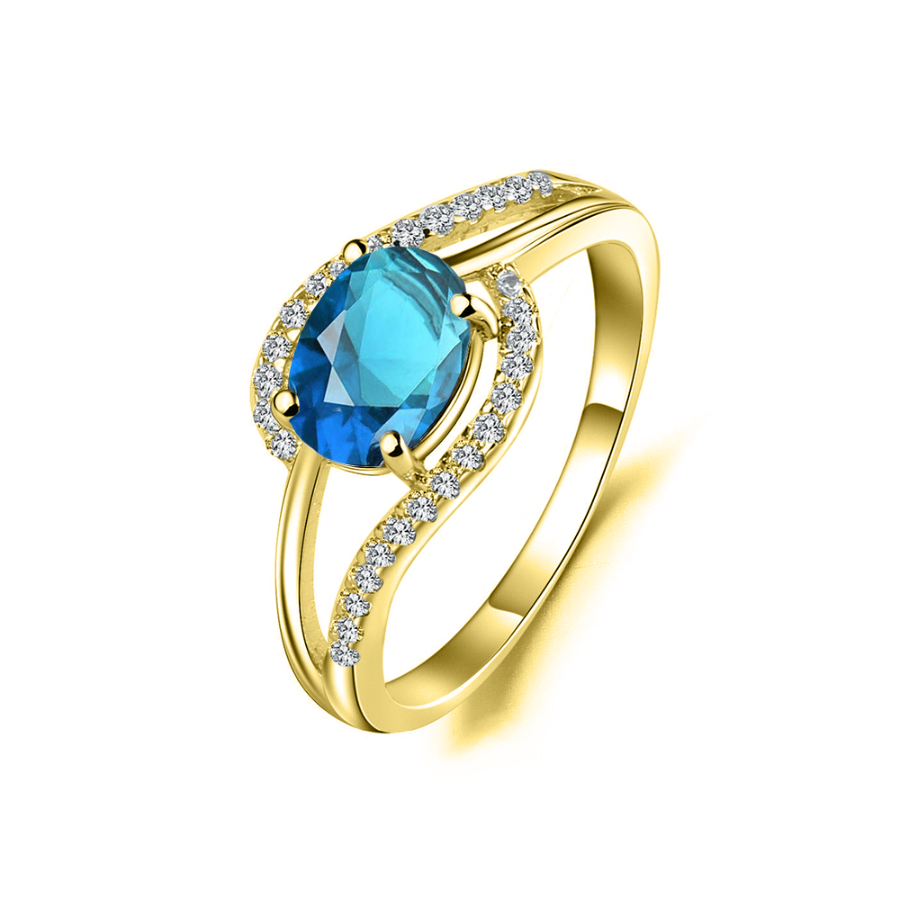 Anillo de piedra natal personalizado con topacio azul de oro de 10 quilates-1