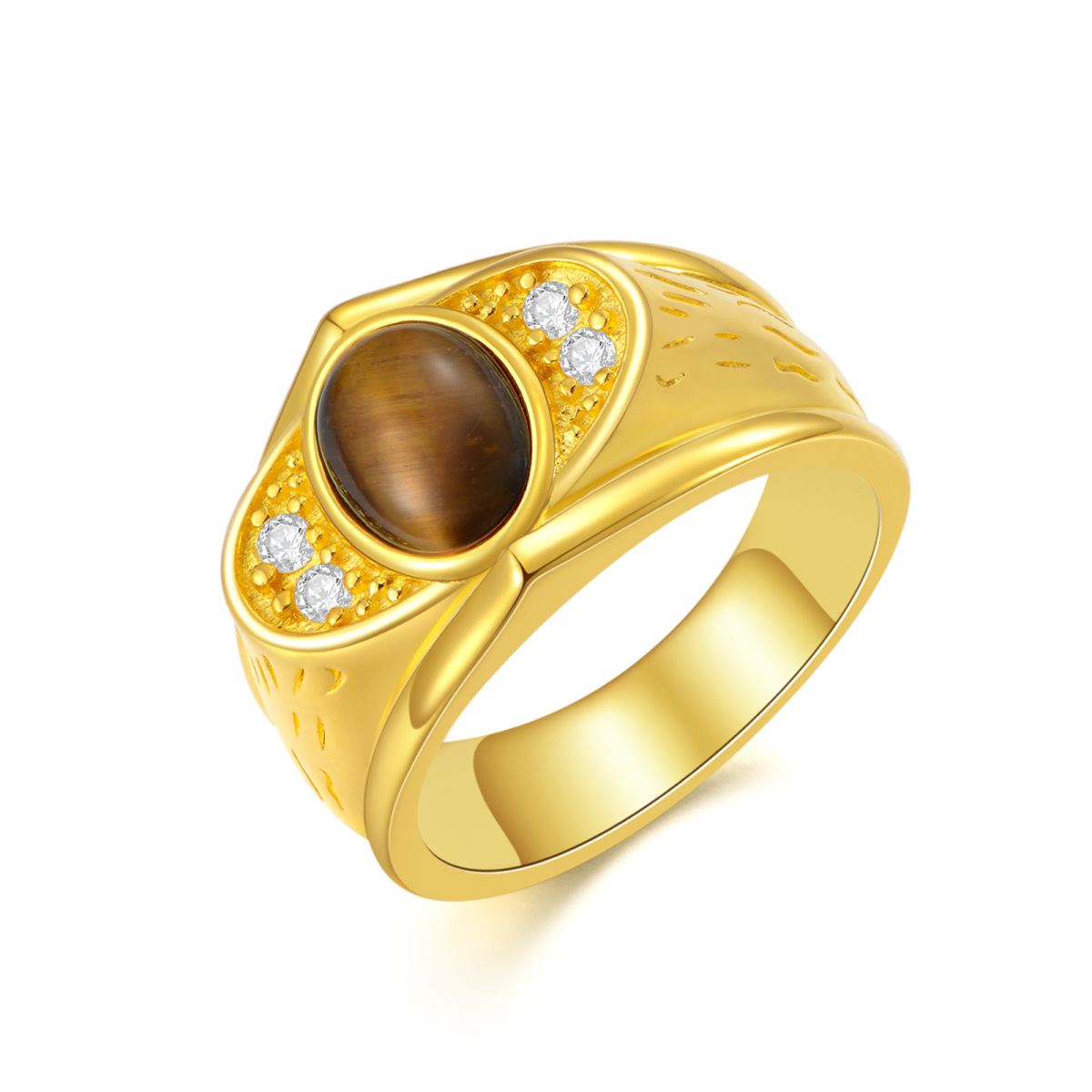 10K Gold Brown Tiger's Eye Signet Ring-1