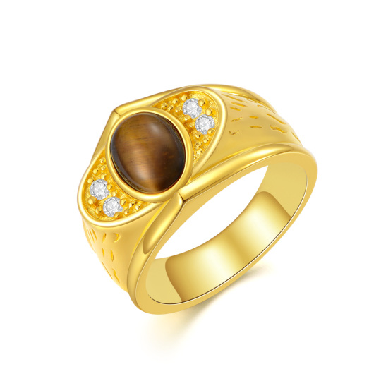 10K Gold Brown Tiger's Eye Signet Ring