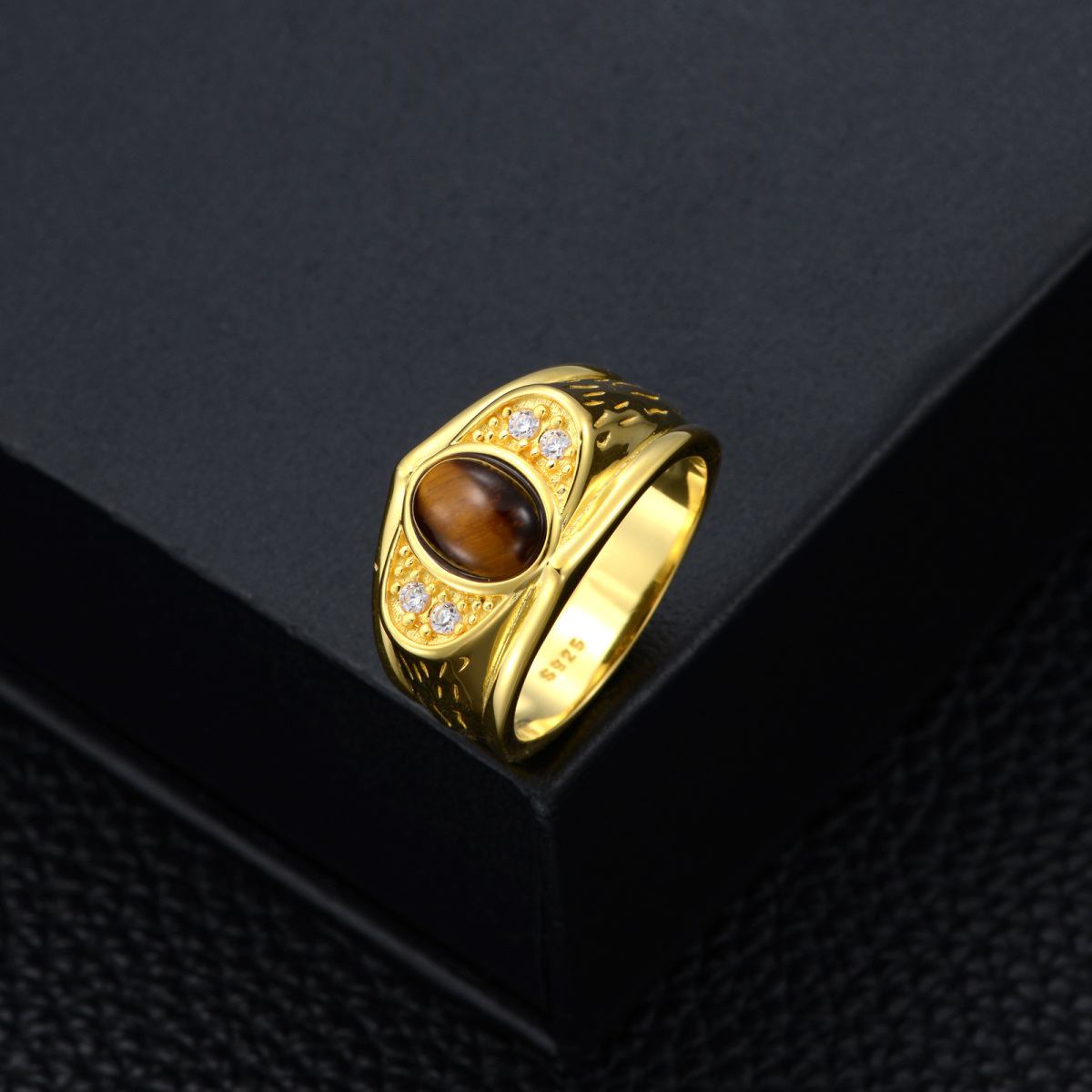 10K Gold Brown Tiger's Eye Signet Ring-3