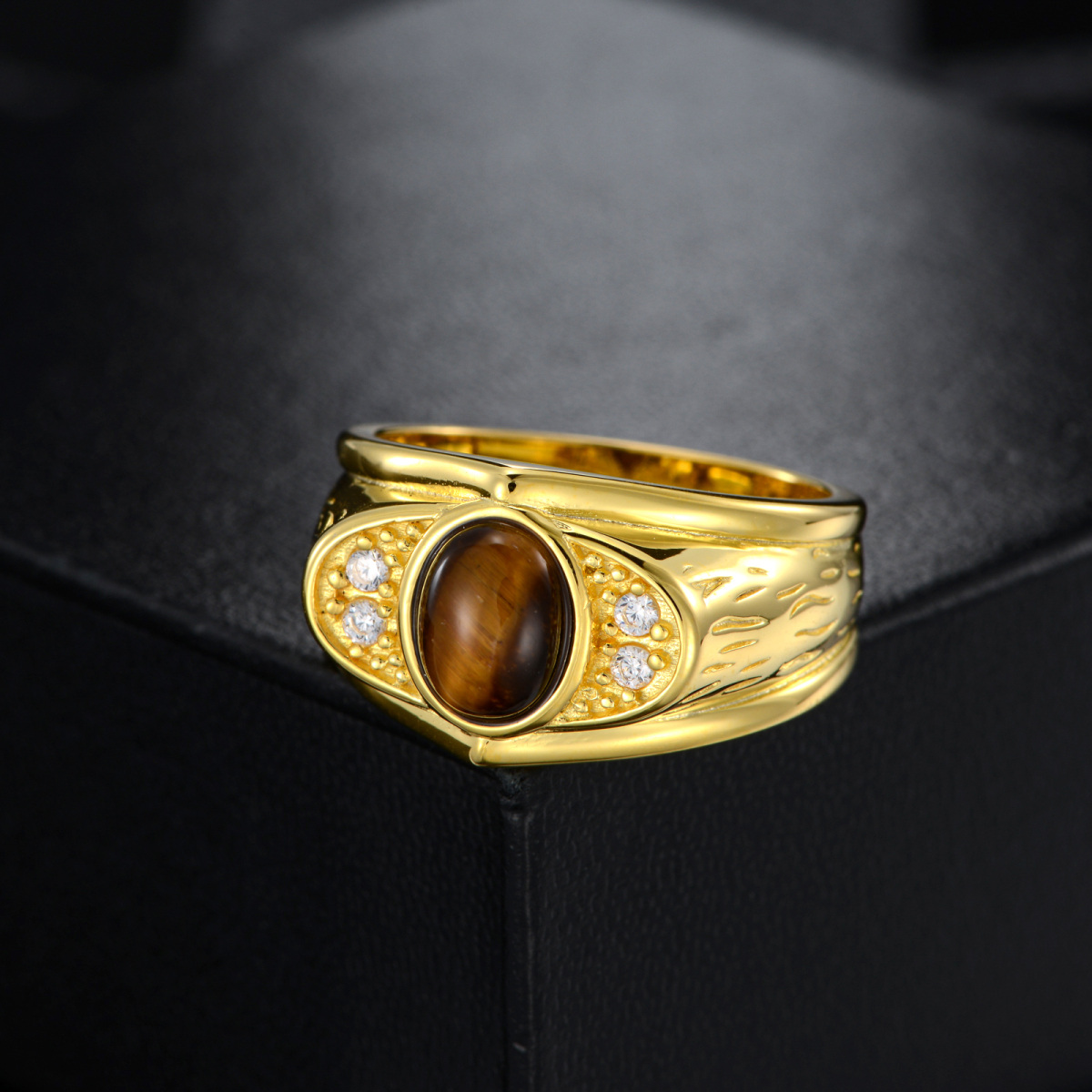 10K Gold Brown Tiger's Eye Signet Ring-5