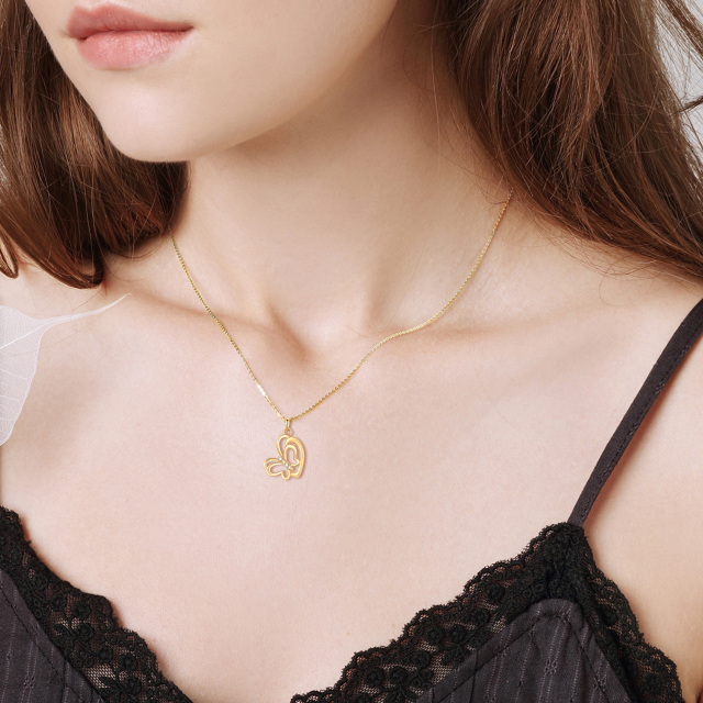 Collier en or 10K avec pendentif papillon et coeur en zircon cubique-2